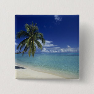 Matira Beach on the island of Bora Bora, 2 Inch Square Button