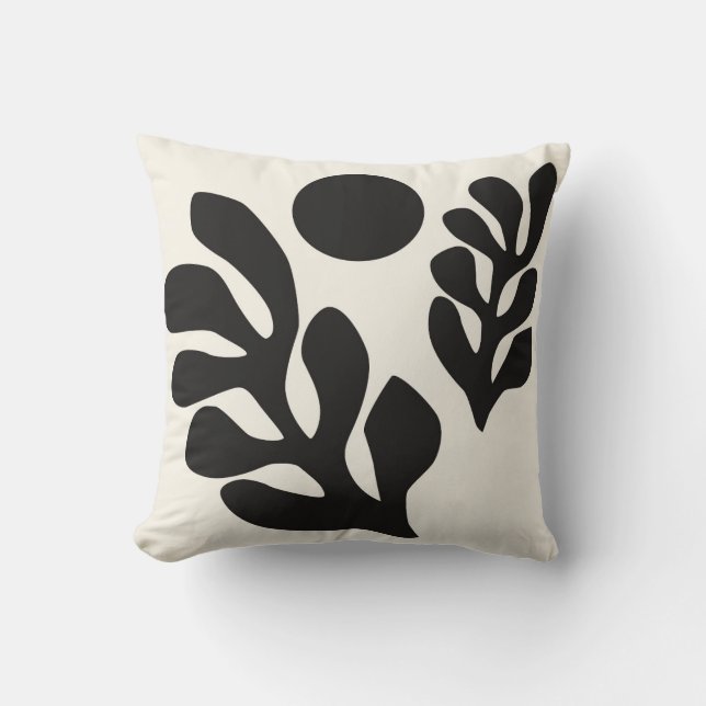 Matisse Black and White Monochrome Throw Pillow (Front)