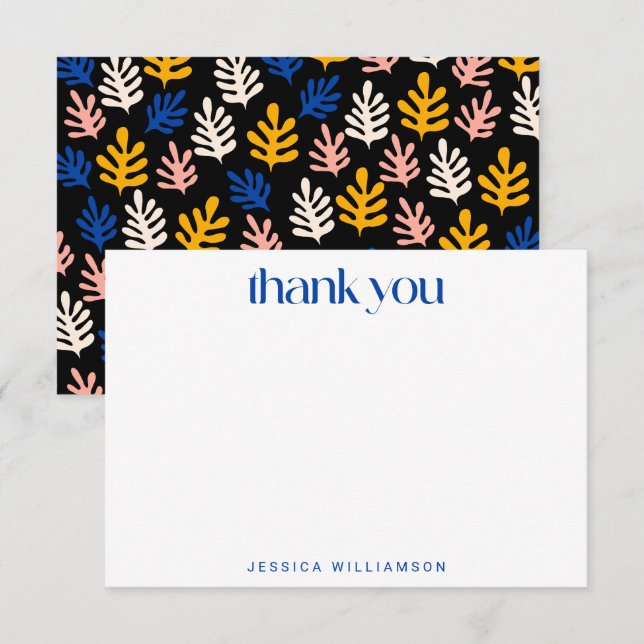 Matisse Botanical Blue Black Custom Bridal Shower Thank You Card (Front/Back)