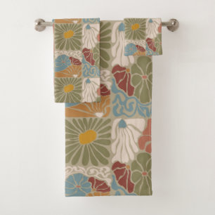 Matisse Groovy floral  Art Nouveau 1970s Boho  Bath Towel Set