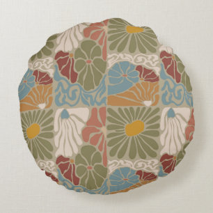 Matisse Groovy floral  Art Nouveau 1970s Boho  Round Pillow