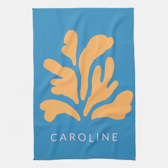 Matisse Inspired Abstract Shape Blue Personalized  Kitchen Towel (Vertical)