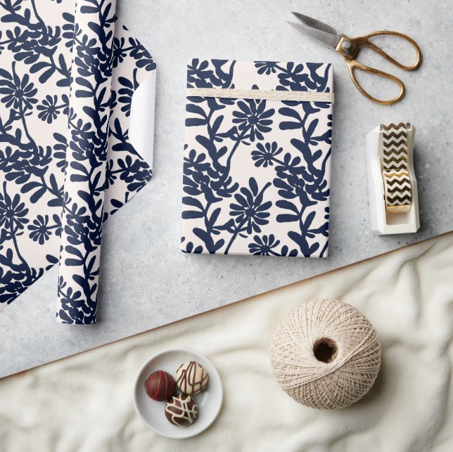 Matisse Inspired Blue Botanical Floral Pattern Wrapping Paper (Crafts)