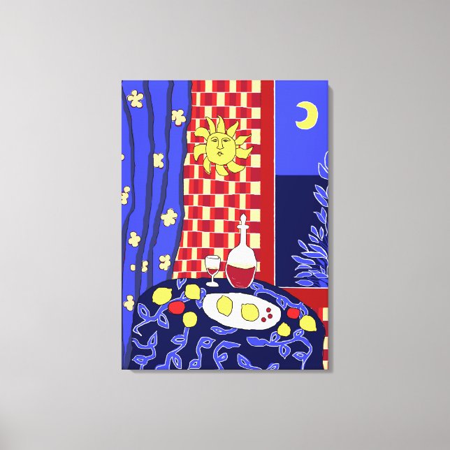 Matisse Inspired Blue Night Still Life Wine  Canvas Print (Front)