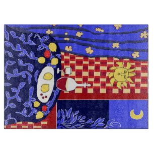 Matisse Inspired Blue Night Still Life Wine Lemons Cutting Board