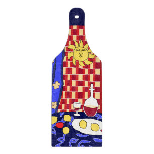Matisse Inspired Blue Night Still Life Wine Lemons Cutting Board