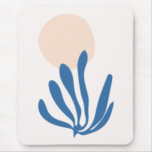 Matisse inspired Celadon Blue, Peach Leaf Cutout Mouse Pad