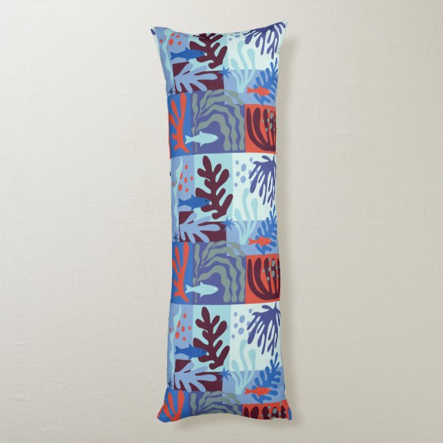 Matisse Inspired Ocean Life Paper Cutouts Blue Body Pillow (Back (Vertical))