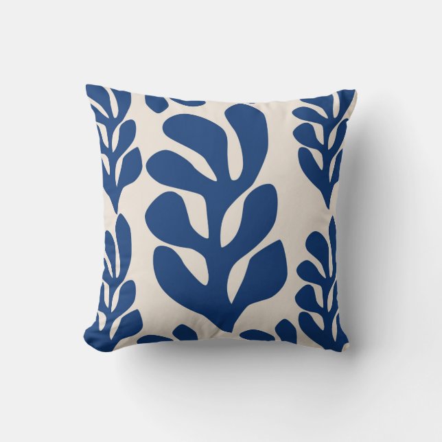 Matisse Leaves Blue Throw Pillow (Front)