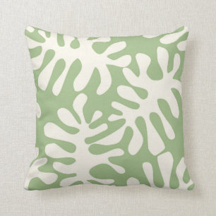 Matisse leaves Sage Green & Cream Throw Pillow
