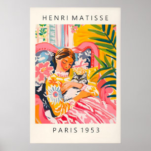 Matisse Style Cat Art Print Pink Tropical Woman