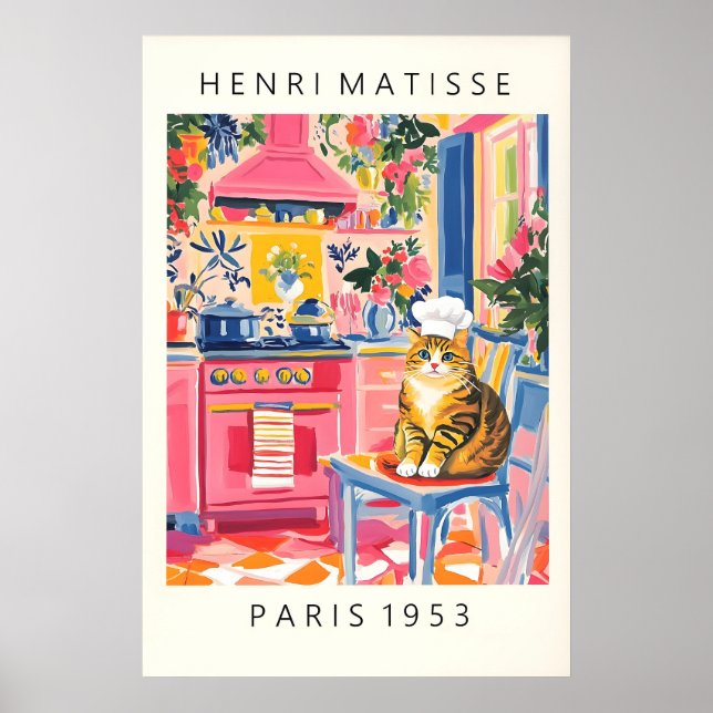 Matisse Style Cat Chef Print Funny Kitchen Wall (Front)