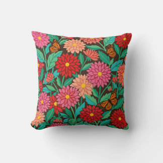 Matisse‑Style Dahlia & Butterfly Throw Pillow