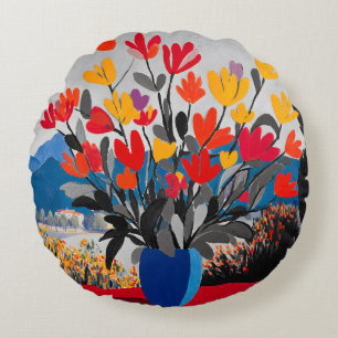 Matisse Style Floral Round Pillow - Modern Art