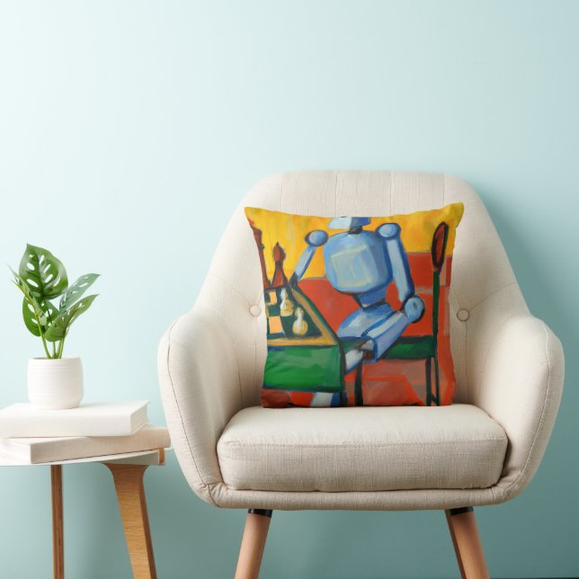 Matisse's Robot Chess Player  Throw Pillow (Chair)