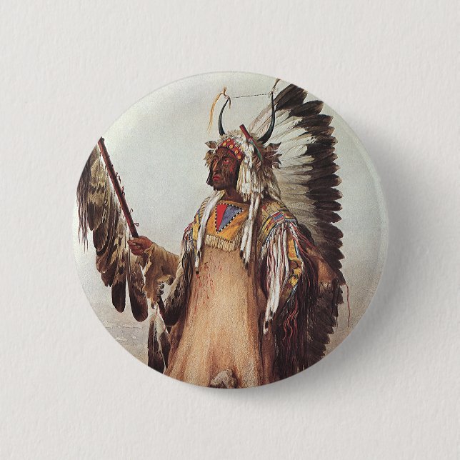 Mato-Tope, A Mandan Chief Portrait by Karl Bodmer 2 Inch Round Button (Front)