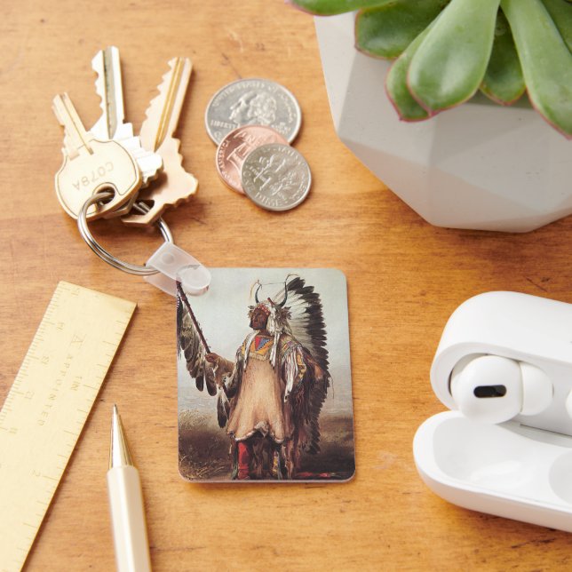 Mato-Tope, A Mandan Chief Portrait by Karl Bodmer Keychain (Desk)