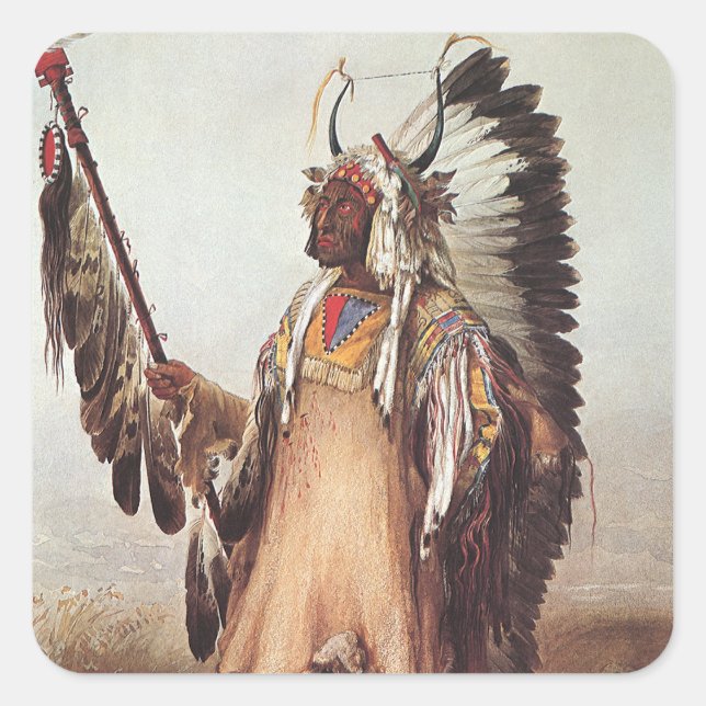 Mato-Tope, A Mandan Chief Portrait by Karl Bodmer Square Sticker (Front)