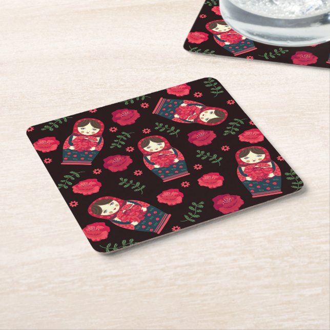 Matreshka Square Paper Coaster (Angled)