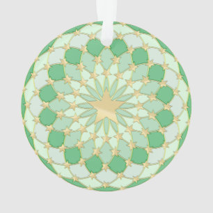 Matrix golden stars expanding circles pastel green ornament