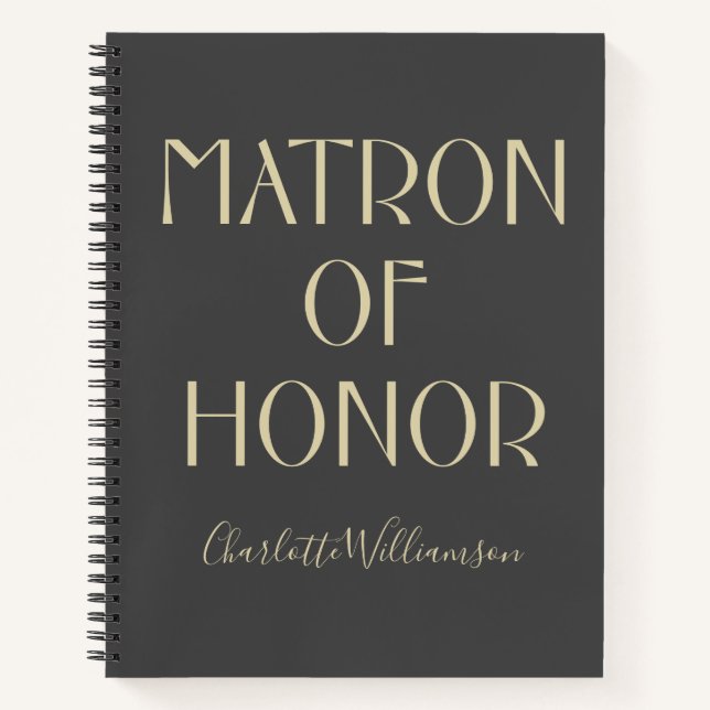 Matron Honour Modern Black Typography Name Wedding Notebook (Front)