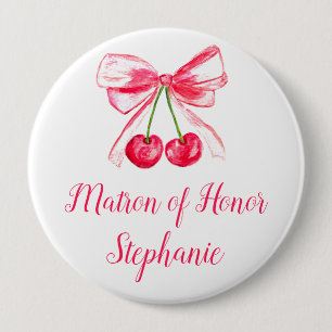 Matron of Honor Pink Bow Coquette Wedding 4 Inch Round Button
