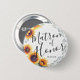 Matron of Honor Sunflower Florals Custom Wedding 2 Inch Round Button