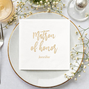 Matron of Honor Yellow White Gold Wedding  Foil Napkins
