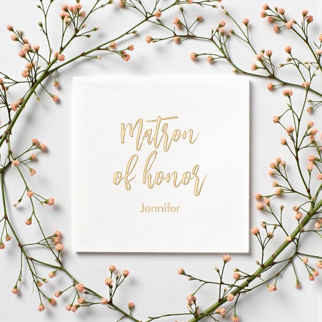 Matron of Honor Yellow White Gold Wedding  Foil Napkins (Creator Uploaded)
