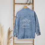 Matron of Honour Elegant Script Name Wedding Party Denim Jacket<br><div class="desc">Our minimal and elegant "Matron of Honour" wedding denim jacket features modern script calligraphy "Matron of Honour". Designed to make heads turn on your special day. Whether you're a trendsetter bride or looking for the perfect gift for their Matron of Honour, this jacket is a must-have addition to your wedding...</div>