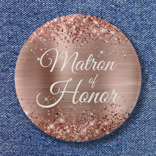 Matron of Honour Glittery Rose Gold Foil 2 Inch Round Button