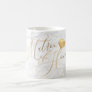 Matron of Honour/Marble+Faux Gold Romantic Script Coffee Mug
