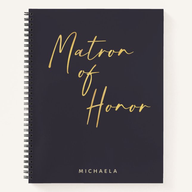 Matron of Honour Minimalist Gold Navy Personalized Notebook (Front)