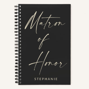 Matron of Honour Minimalist Personalized Black Notebook