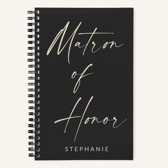 Matron of Honour Minimalist Personalized Black Notebook (Front)