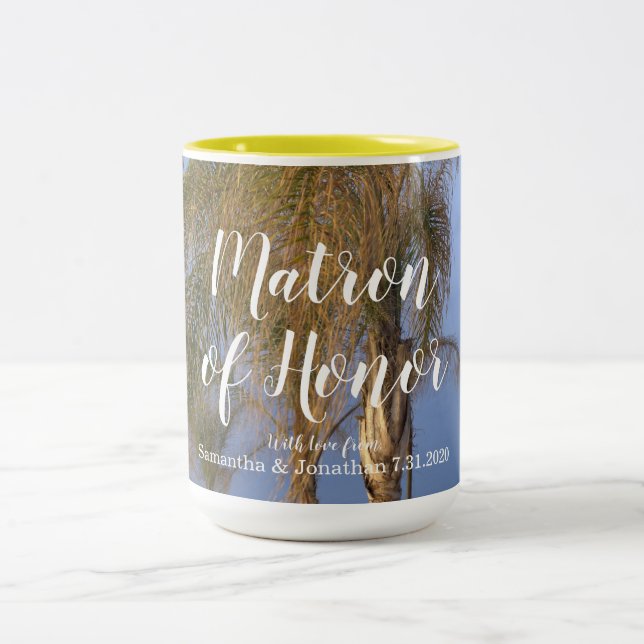 Matron of Honour Palm Trees Personalized Mugs (Center)