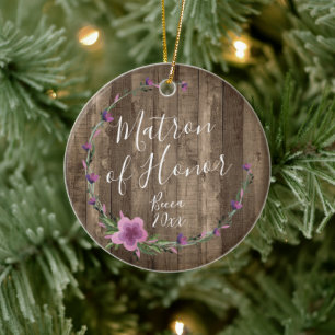 Matron Of Honour Personalized Rustic Floral Wreath Ceramic Ornament