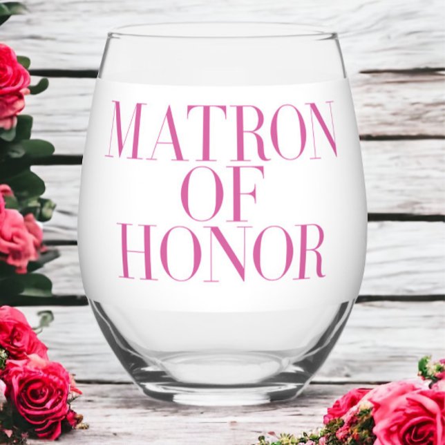 Matron of Honour Pink Modern Elegant Personalized  Stemless Wine Glass (Creator Uploaded)