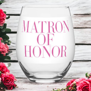Matron of Honour Pink Modern Elegant Personalized Stemless Wine Glass