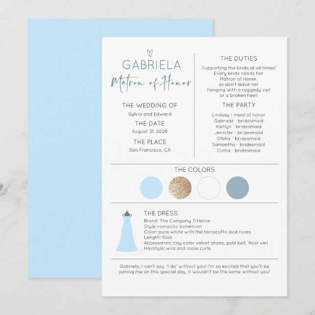 Matron of Honour Proposal & Information (Front/Back)