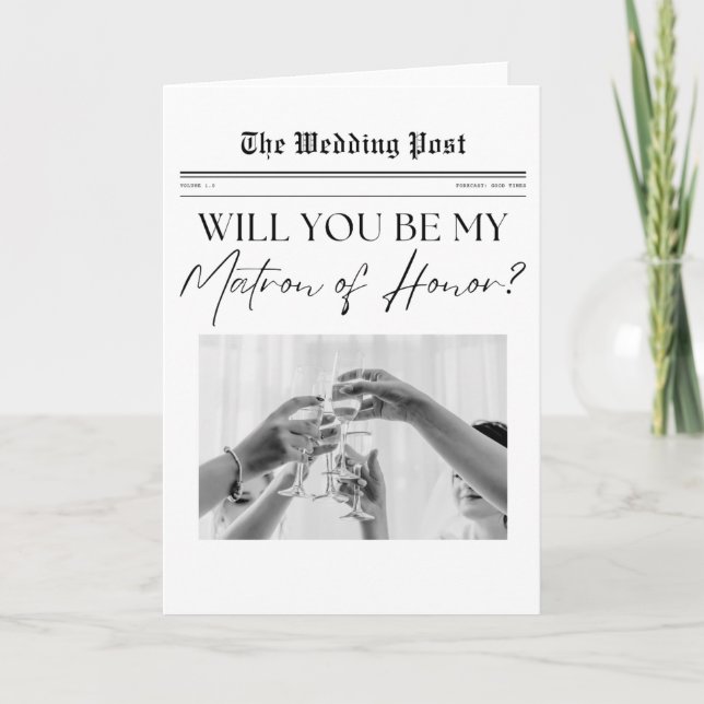 Matron of Honour Proposal USA, simple Newspaper  Card (Front)