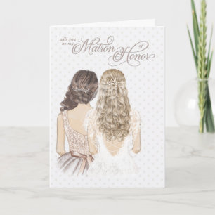 Matron of Honour Request Formal Taupe and White Card