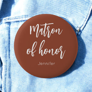 Matron of Honour Terracotta Brown Wedding 2 Inch Round Button