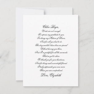 Matron of Honour Thank You Script Poem Card