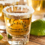 Matron of Honour Wedding Date & Names Personalized Shot Glass<br><div class="desc">Personalized shot glass for your Matron of Honour - a lovely wedding keepsake gift for your wedding party. Stylish, minimalist design in modern, black typography. The name template is set up ready for you to customize with your Matron of Honour's name, the bride and groom's name and the wedding date....</div>