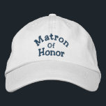 Matron Of Honour Wedding  Embroidered Hat<br><div class="desc">Matron Of Honour cute baseball cap.  Perfect for all of your wedding functions and events.  I have hats available in my store for every member of your wedding party.  Click on Customize to change font colour.  Visit Smilin' Eyes Treasures for more bridal and wedding invitations,  cards,  and gifts.</div>
