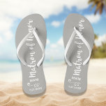 Matron of Honour Wedding Favour Name Monogram Grey Flip Flops<br><div class="desc">Surprise your Matron of Honour with these fun flip flops - personalize with her name or monogram and wedding date. The background colour can be changed to match the wedding colours. Makes a perfect bridal party favour and something she can wear during the wedding or on the dance floor. Modern...</div>