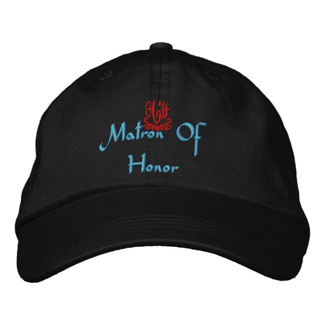 Matron Of Honour Wedding I Black Embroidered Hat (Front)
