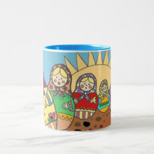Matroshka Nesting Dolls Ukrainian Folk Art Two-Tone Coffee Mug
