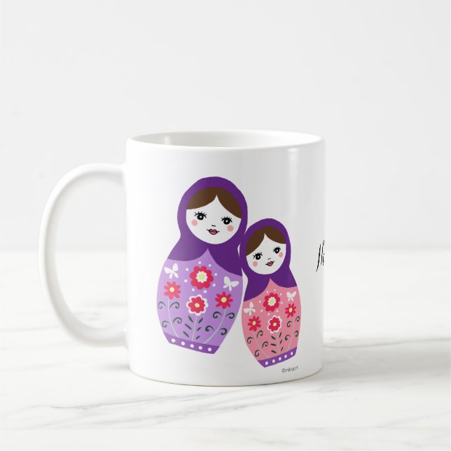 Matryoshka cute Russian nesting dolls Mom Daughter Coffee Mug (Left)